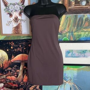 h:ours BROWN BANDEAU DRESS Strapless Bodycon MINI